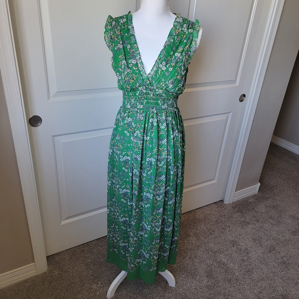 Max Studio green floral maxi dress size S